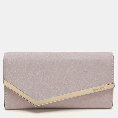Pre-owned Jimmy Choo Pink Micro Glitter Fabric Emmie Chain Clutch
