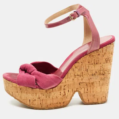 Pre-owned Jimmy Choo Pink Patent Leather And Suede Wedge Sandals Size 40.5