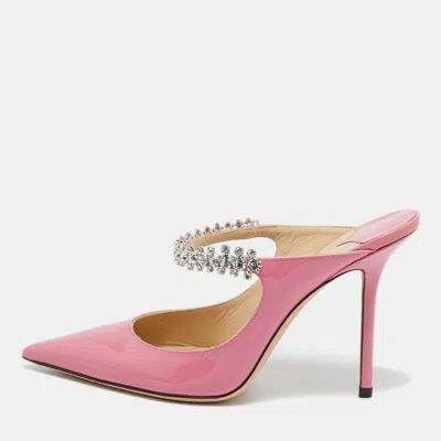 Pre-owned Jimmy Choo Pink Patent Leather Bing Crystal Embellished Pointed Toe Mule Sandals Size 39
