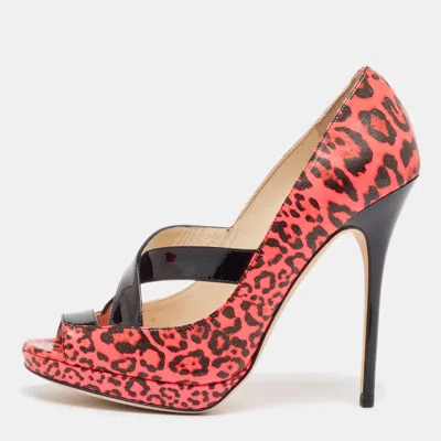 Jimmy Choo Pink Patent Leather Gesture Peep Toe Pumps In Brown