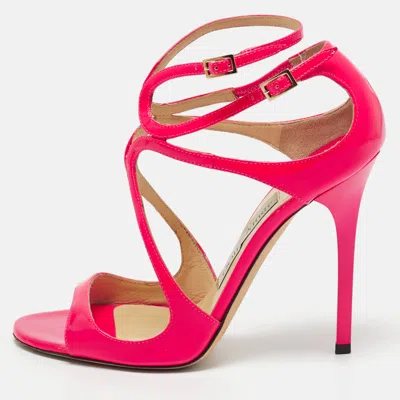 Pre-owned Jimmy Choo Pink Patent Leather Lance Ankle Strap Sandals Size 36.5