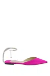 JIMMY CHOO PINK SATIN BALLET FLATS WITH CRYSTAL ANKLE STRAP AND CHARM