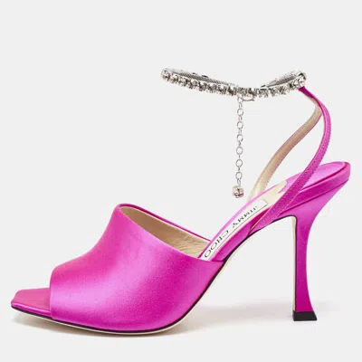 Pre-owned Jimmy Choo Pink Satin Crystal Embellished Ankle Strap Sandals Size 39
