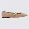 Jimmy Choo Suede Leather Ballerina Flats With Pearl In Ballet Pink/white
