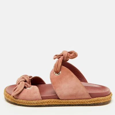 Jimmy Choo Pink Suede Bow Flat Slides In Brown