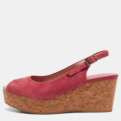 Pre-owned Jimmy Choo Pink Suede Cork Wedge Sandals Size Size 39