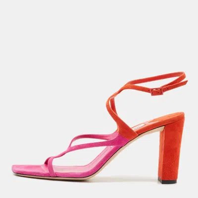 Pre-owned Jimmy Choo Pink/orange Suede Azie Sandals Size 41