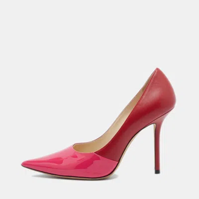 Jimmy Choo Pink/red Patent And Leather Asymmetric Love Pumps In Multi