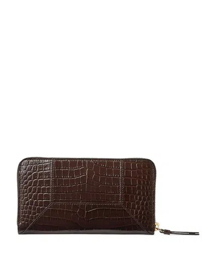 Jimmy Choo Pippa Crocodile-effect Zip-around Wallet In Brown