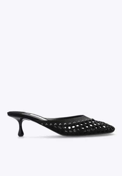 Jimmy Choo Pixie 50 Woven Satin Mules In Black