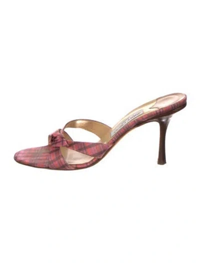 Pre-owned Jimmy Choo Plaid Print Bow Accents Slides In Pink