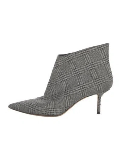Pre-owned Jimmy Choo Plaid Print Glitter Accents Boots In Silver