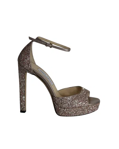 Jimmy Choo Platform Sandals In Pink Glitter In Gray