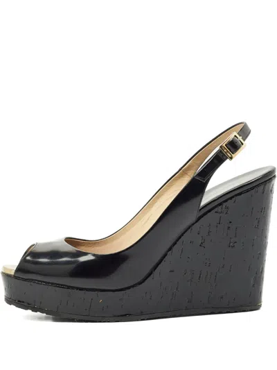 Pre-owned Jimmy Choo Platform Slingback Leather Sandal In Black