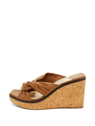 Pre-owned Jimmy Choo Platform Wedge Sandals In Brown
