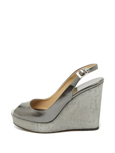 Pre-owned Jimmy Choo Platform Wedge Sandals In Gray