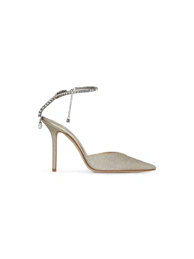 JIMMY CHOO PLATINUM GLITTER SAEDA 100 PUMPS