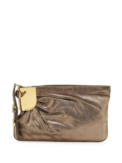 Pre-owned Jimmy Choo Pleated Metallic Clutch Bag In Brown