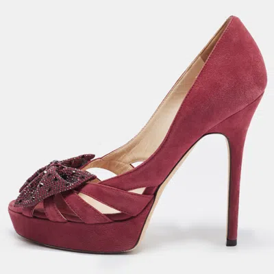 Pre-owned Jimmy Choo Plum Suede Taja Platform Pumps Size 36 In Purple