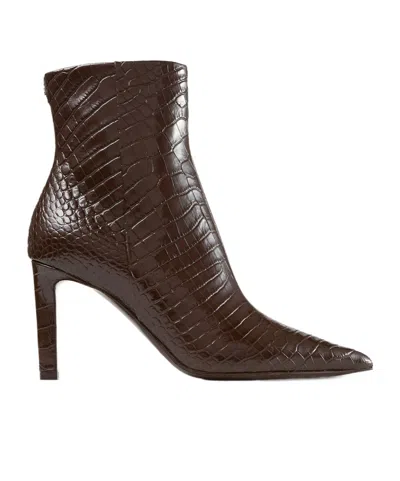 Jimmy Choo Croc-embossed Leather Ankle Boots With Pointed Toe In Brown