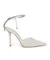 Jimmy Choo Saeda Crystal Ankle Strap Pointed Toe Pump In White