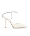 Jimmy Choo Saeda Crystal Ankle Strap Pointed Toe Pump In White