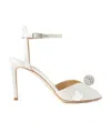 Jimmy Choo White Sacora 85 Glitter Leather Sandals In White