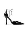 Jimmy Choo 'stevie' Black Pumps With Crystal Embellished Strap And High Sculpted Heel