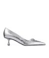 Jimmy Choo Scarlett 50 Lace-up Crinkled Metallic Leather Point-toe Pumps In Gray