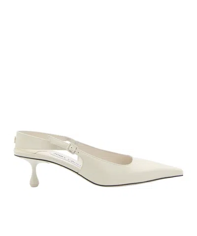 Jimmy Choo Pointed Toe Kitten Heel Leather Pumps In White