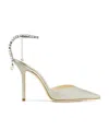 Jimmy Choo Saeda Glitter Crystal Ankle Strap Pointed Toe Pump In Silver