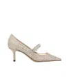 Jimmy Choo 'bing' Metallic Rhinestoned Pumps With Crystal Embellished Band In Nude