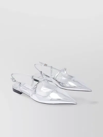 Jimmy Choo Pointed Toe Metallic Leather Sling Back Ballerina In Silver