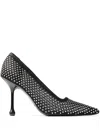 Jimmy Choo Pointed Toe Pumps With Mesh Overlay And Shimmering Studs In Black