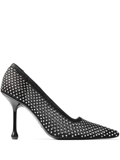 Jimmy Choo Pointed Toe Pumps With Mesh Overlay And Shimmering Studs In Black