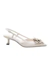 Jimmy Choo Latte Shiny Nappa Leather Slingbacks With Lace Corsage In White