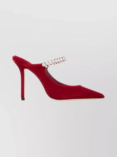 Jimmy Choo Pointed Toe Velvet Pumps Embellished Strap