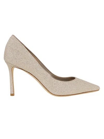 Jimmy Choo Pointed-toe Glittery Gold Pumps With 85 Mm Heel In Silver