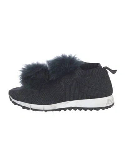 Pre-owned Jimmy Choo Pom-pom Embellishments Sneakers In Black