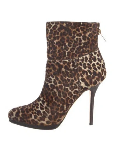 Pre-owned Jimmy Choo Ponyhair Animal Print Boots In Brown