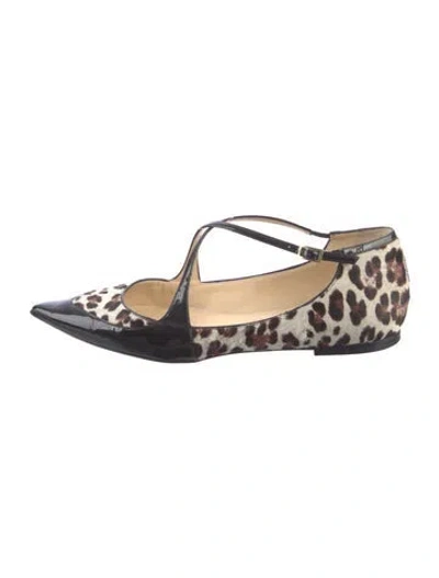 Pre-owned Jimmy Choo Ponyhair Animal Print Flats In Brown