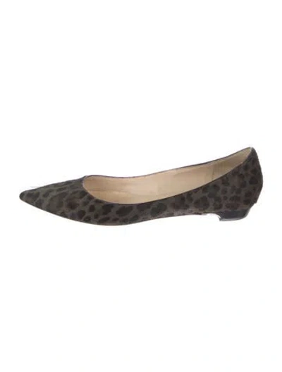 Pre-owned Jimmy Choo Ponyhair Animal Print Flats In Gray
