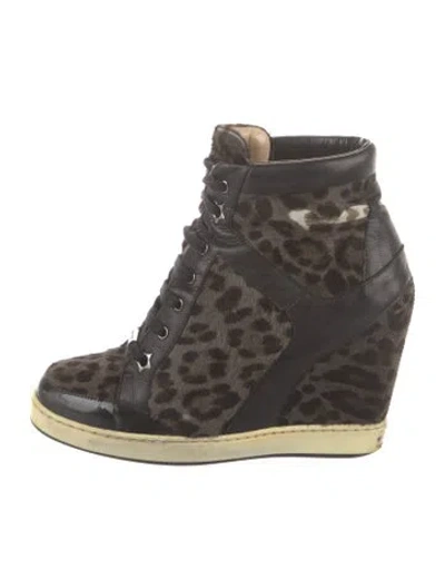Pre-owned Jimmy Choo Ponyhair Animal Print Mules In Black