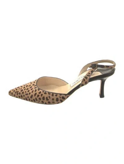 Pre-owned Jimmy Choo Ponyhair Animal Print Slingback Pumps In Brown