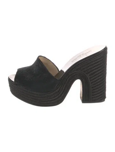 Pre-owned Jimmy Choo Ponyhair Braided Accents Mules In Black