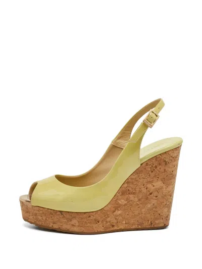 Pre-owned Jimmy Choo Praise Cork Wedge Sandals In Yellow