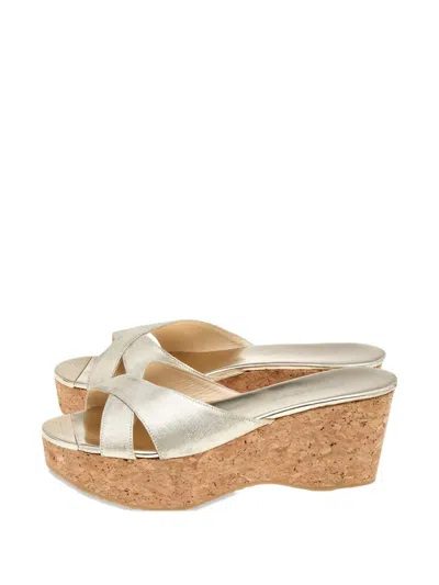 Pre-owned Jimmy Choo Prima Cork Wedge Sandals In Neutral