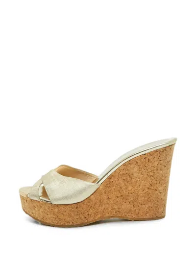 Pre-owned Jimmy Choo Prima Wedge Sandals In Gold