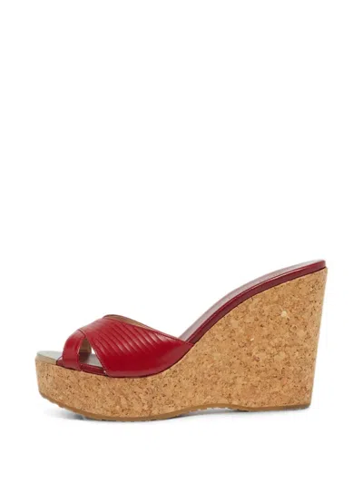 Pre-owned Jimmy Choo Prima Wedge Sandals In Red
