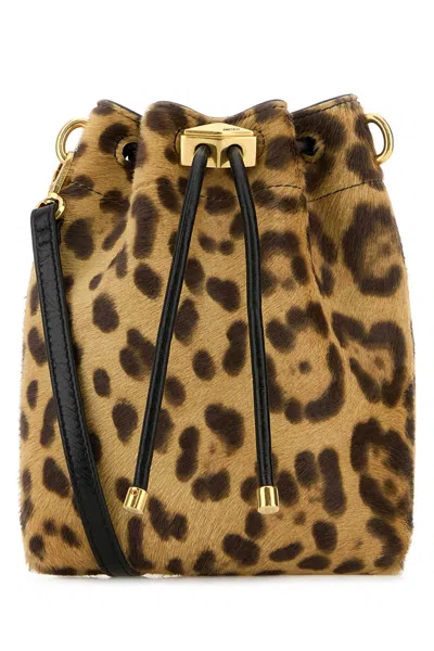Jimmy Choo Printed Calf Hair Bon Bon Bucket Bag In Naturalgold